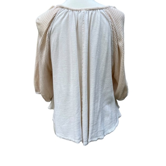 We The Free Boho Cropped Puff Sleeve Cream Flowy Blouse Size S - Picture 4 of 13